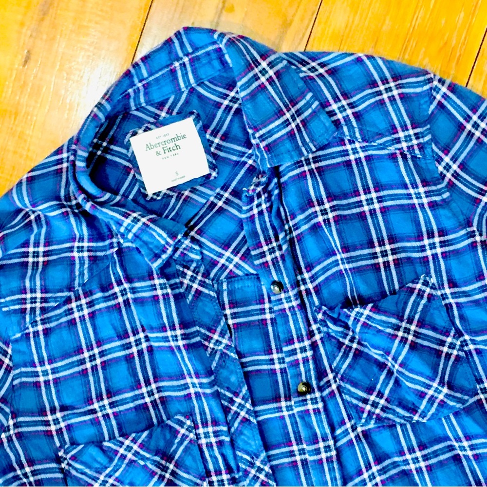 Abercrombie Fitch blue plaid flannel shirt button up long sleeve winter …